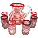  / Juego de jarra y 6 vasos grandes con espiral rojo rub